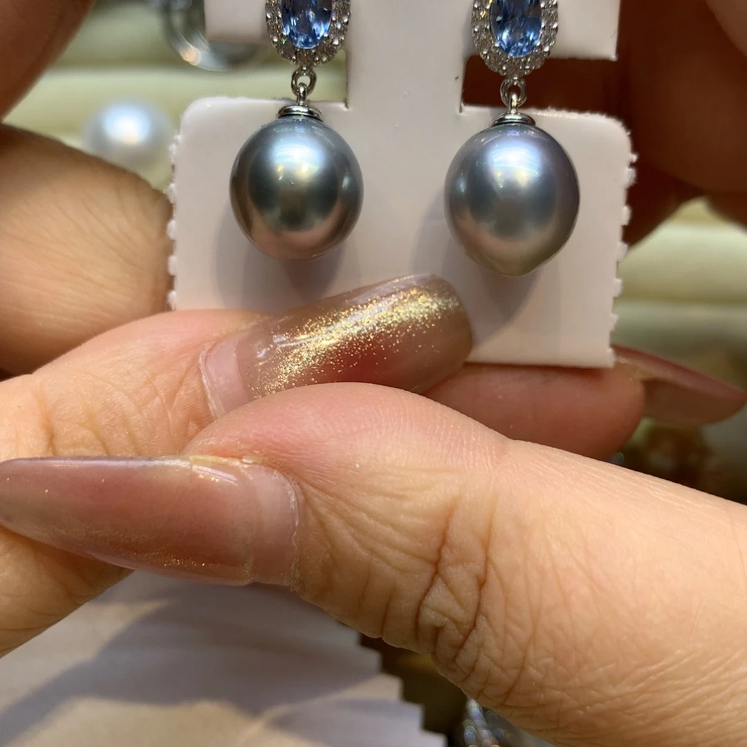 银S925镶嵌耳饰海水珍珠