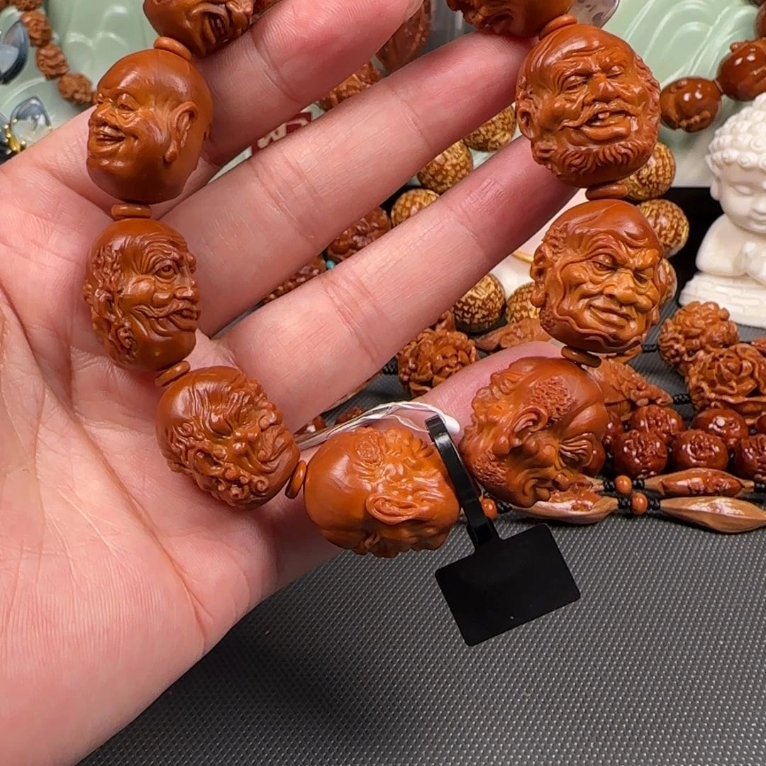 橄榄核手串/手链宽2.1鸡血红梅林核双面写实派十八罗汉
