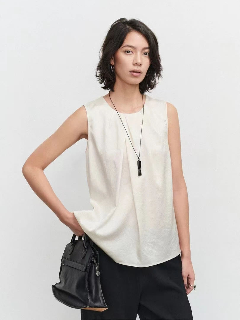 肌理感醋酸吊带背心宽肩带无袖上衣垂感简约气质风内搭打底衫欧货