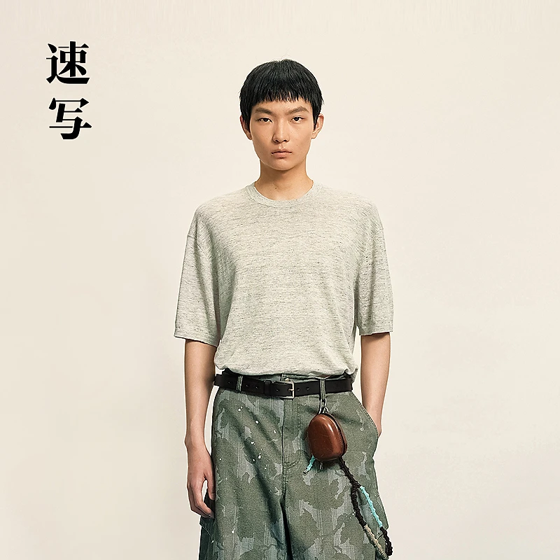 【商场同款】速写男装2025秋新品短袖针织衫亚麻简约时尚9P7313690