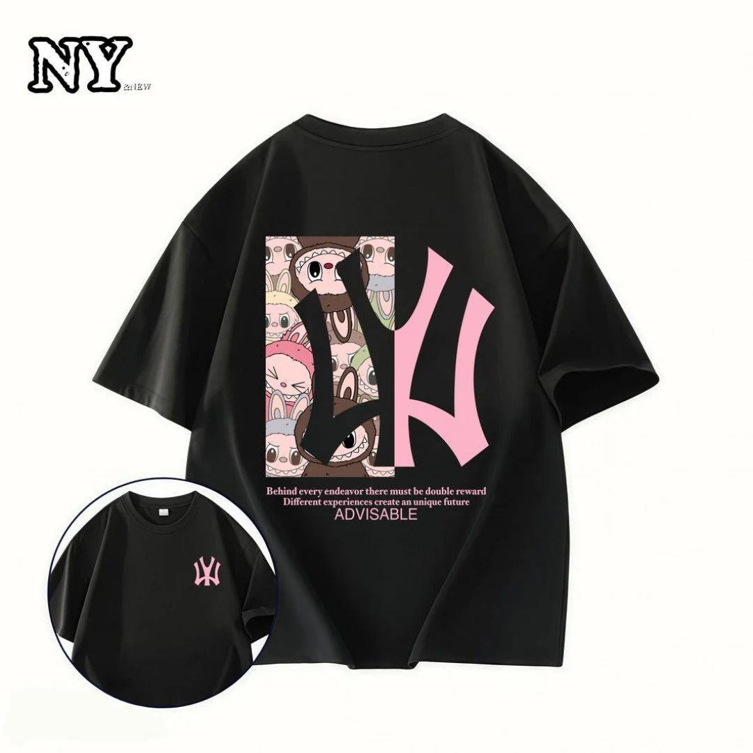 NY&NEW圆领夏季短袖卡通撞色男士T恤情侣装韩版上衣潮流百搭纯棉