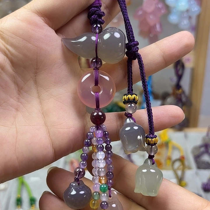 汽车挂福利款翘角葫芦平安扣彩色珠子有矿点紫色绳