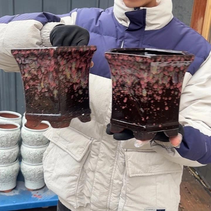 紫砂茶碗彩六方两个口径18高度16