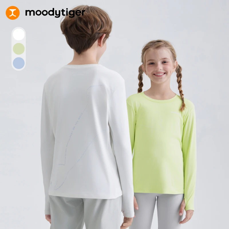 moodytiger儿童T恤25春新款男女童圆领印花长袖上衣【H】