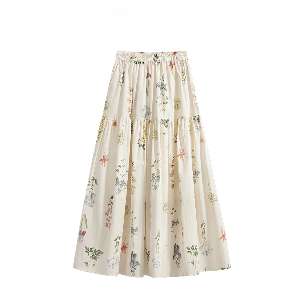 UQS高腰垂感a字裙2025新款夏季时尚度假风碎花裙显瘦印花半身裙