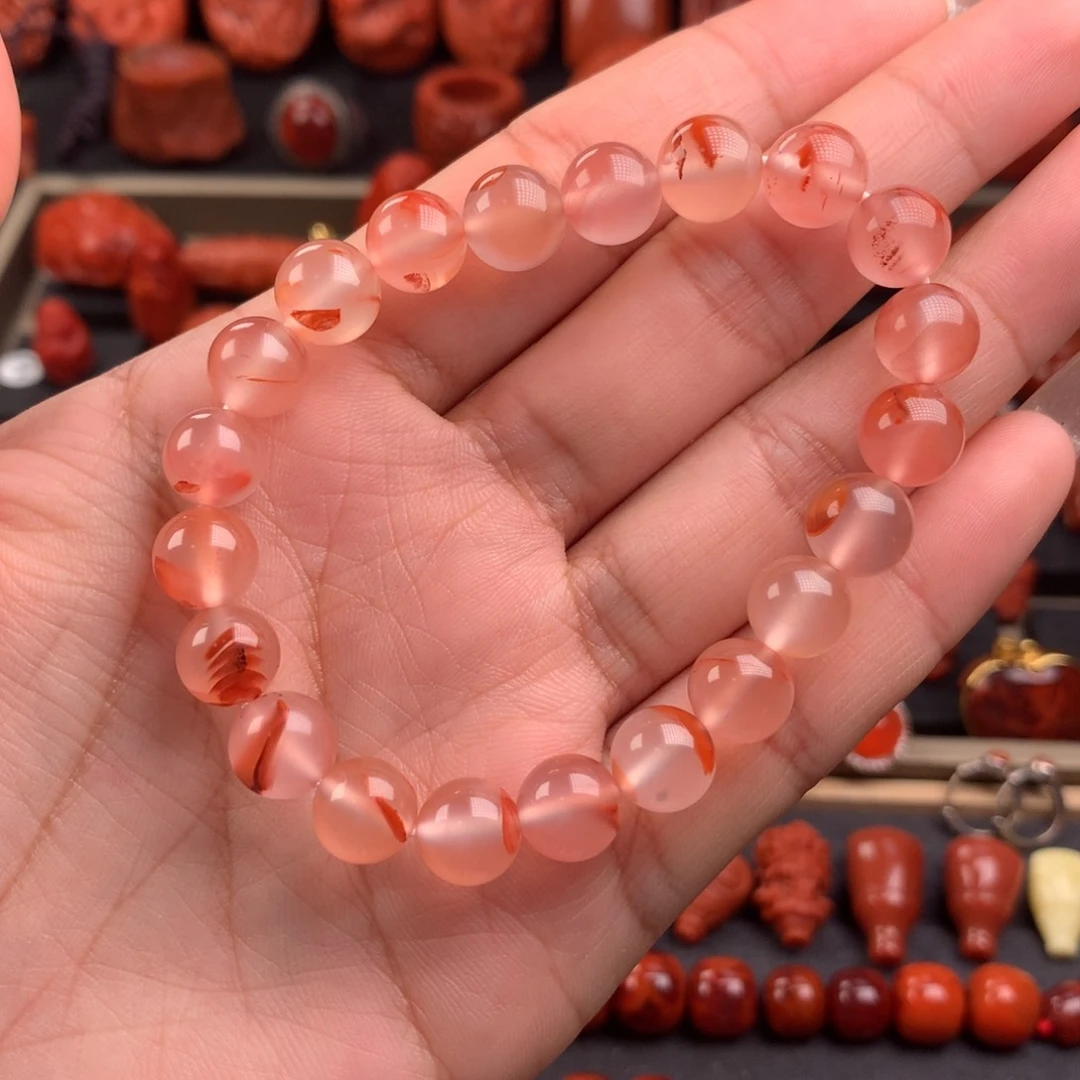 南红玛瑙冰飘圆珠手串9+未镶嵌