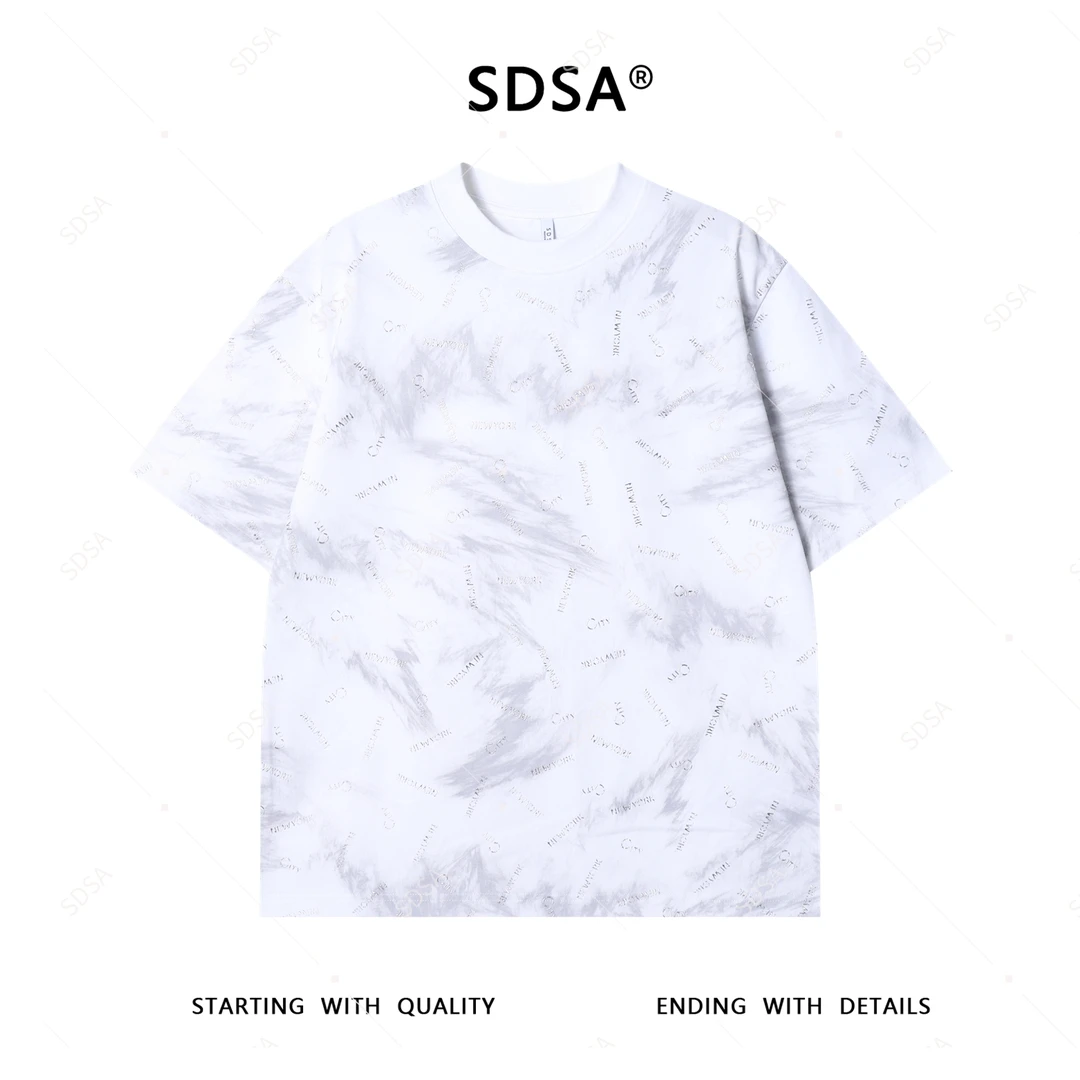 夏季高级感新款男士扎染滴胶字母设计短袖T恤显瘦痞帅圆领上衣