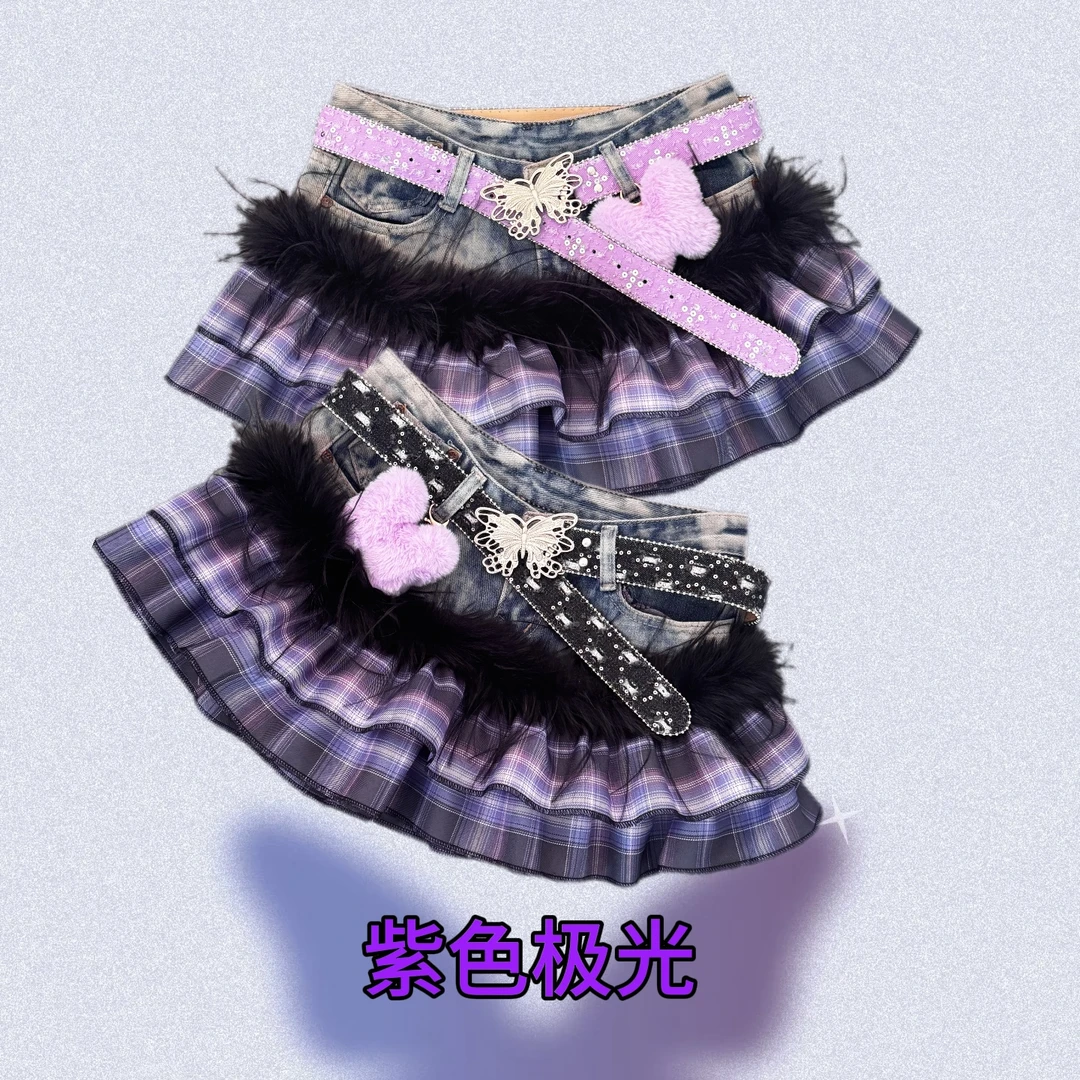 jk系列“紫色极光”-娜娜古着y2k手作牛仔拼接辣妹裙 可直拍