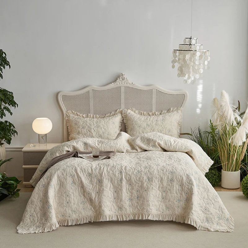 【禾风织野-床盖系列】全棉床盖绗缝酵素洗多功能床盖三件套