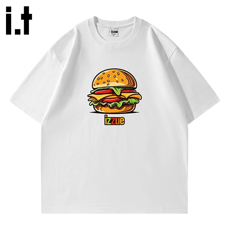 i.t izzue男士t恤短袖纯棉夏季宽松圆领上衣美式汉堡男生半袖体恤
