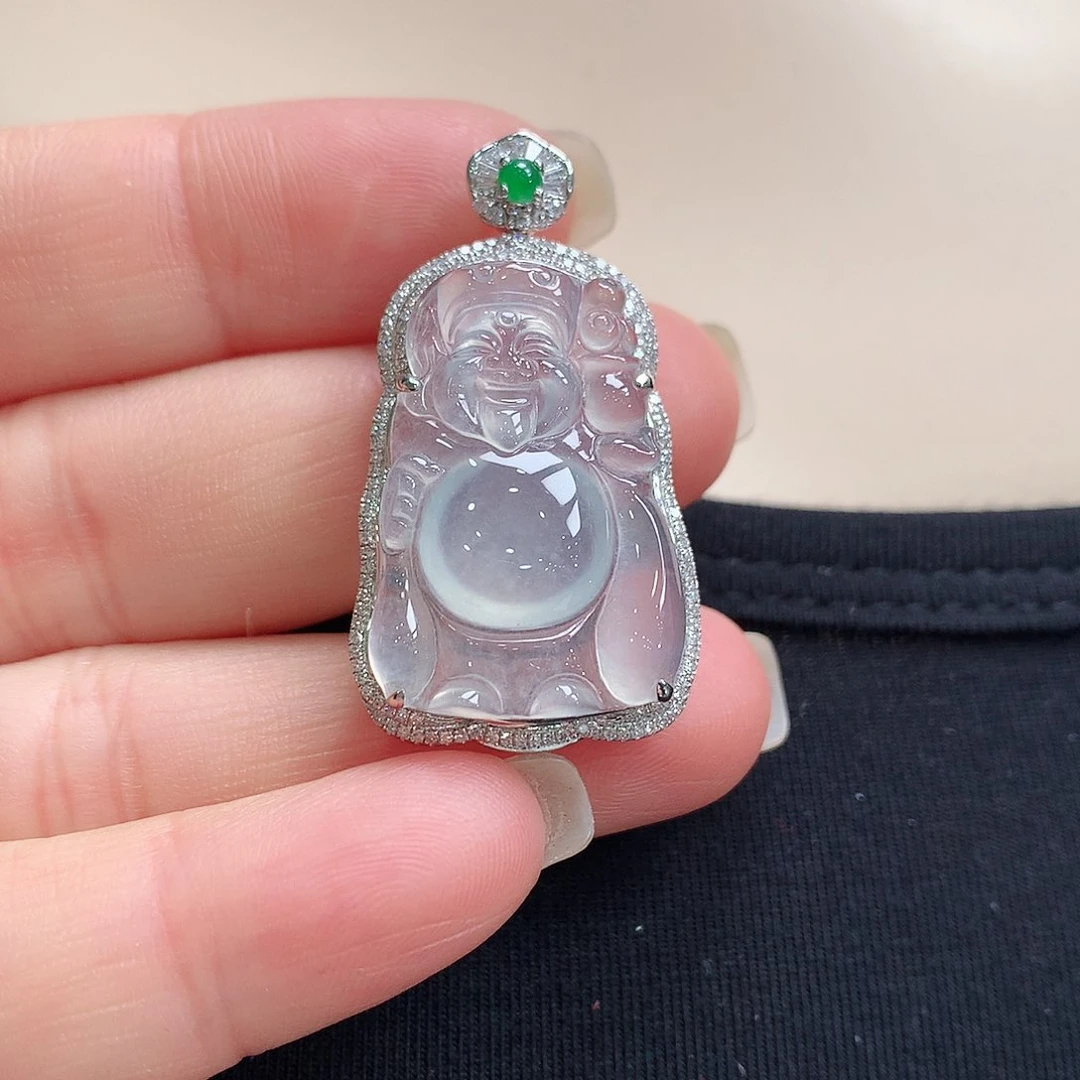 翡翠颈饰18K金镶嵌财神爷