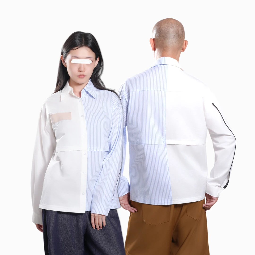 长阔衬衫长袖蓝白拼（六杠二星）