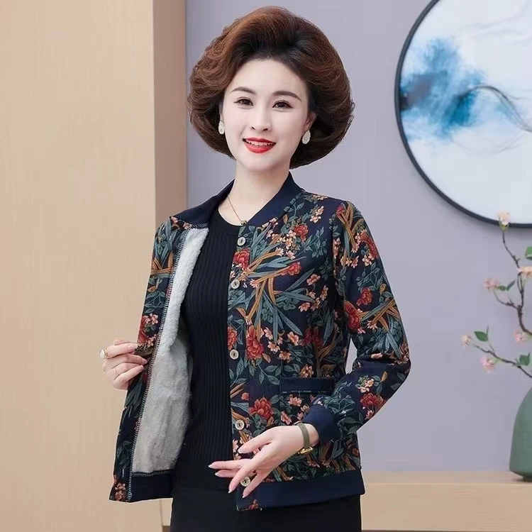 2025春季新款【碎花立领】薄绒中老年妈妈装时尚洋气显瘦舒适外套
