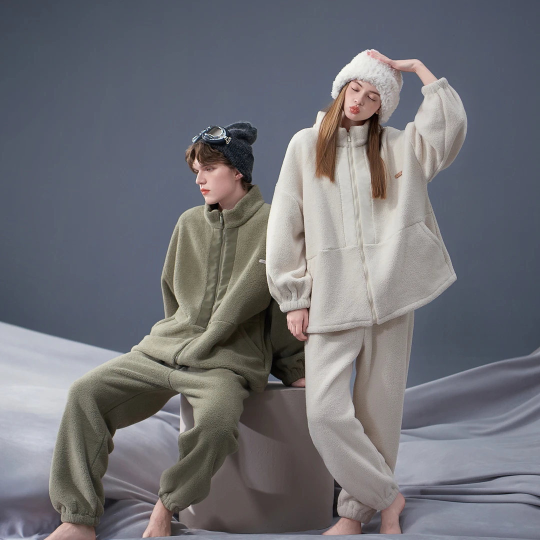 思莉太太【初恋小事】情侣睡衣女冬季加厚加绒男士羊羔绒可外穿套装