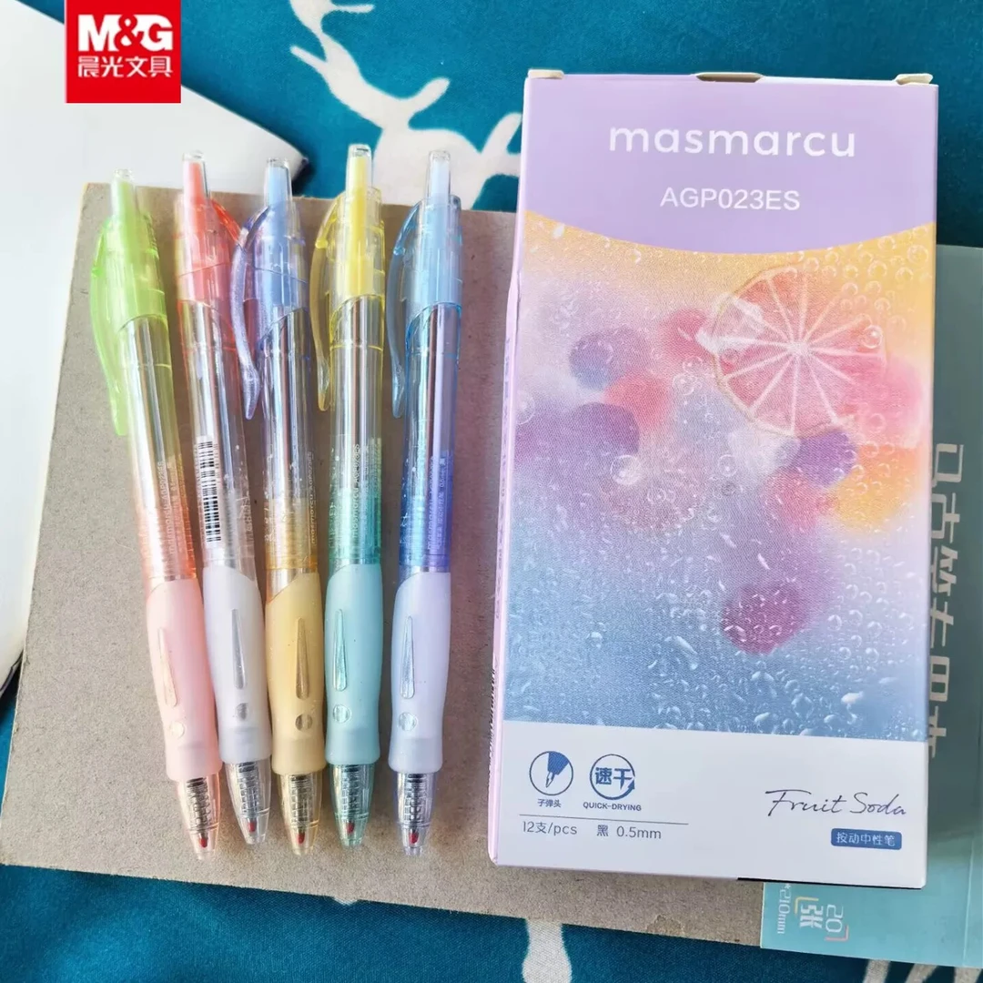 晨光P023ES气泡果果四时果物西柚学生考试按动中性笔0.5黑书写