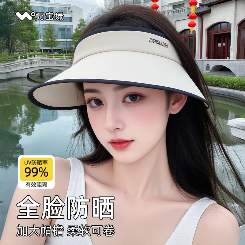 万宝绿遮阳帽女防晒帽防紫外线夏季空顶冰丝太阳帽子大帽檐可折叠