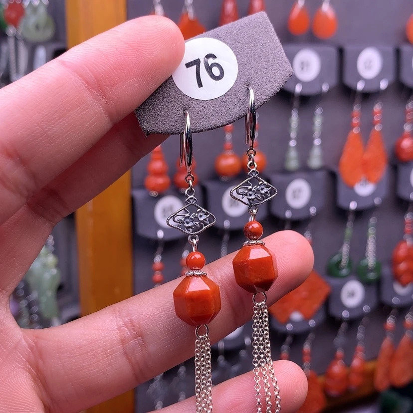 【闪购商品】南红玛瑙耳饰银S925镶嵌风**人