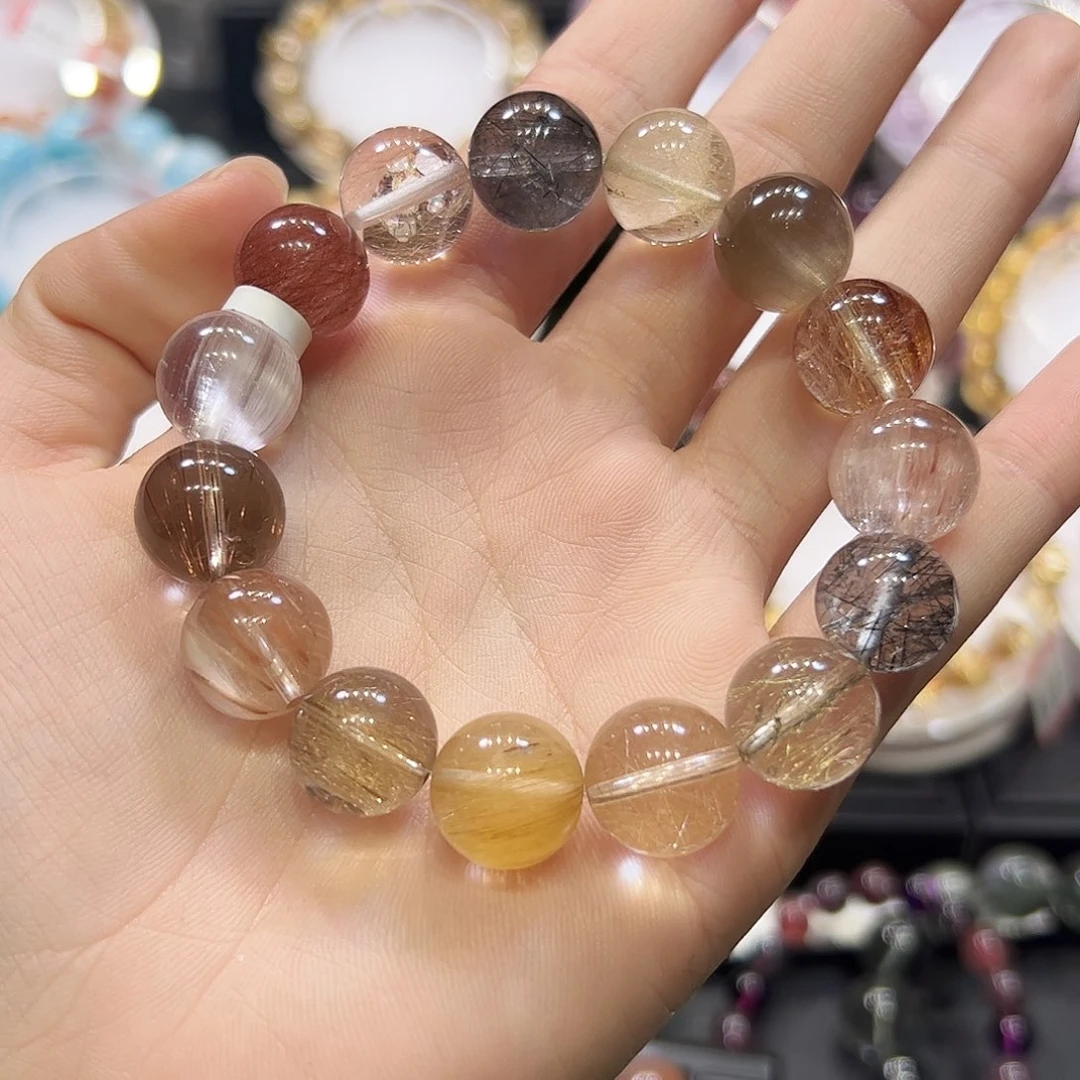 水晶未镶嵌手链彩发晶高品13+
