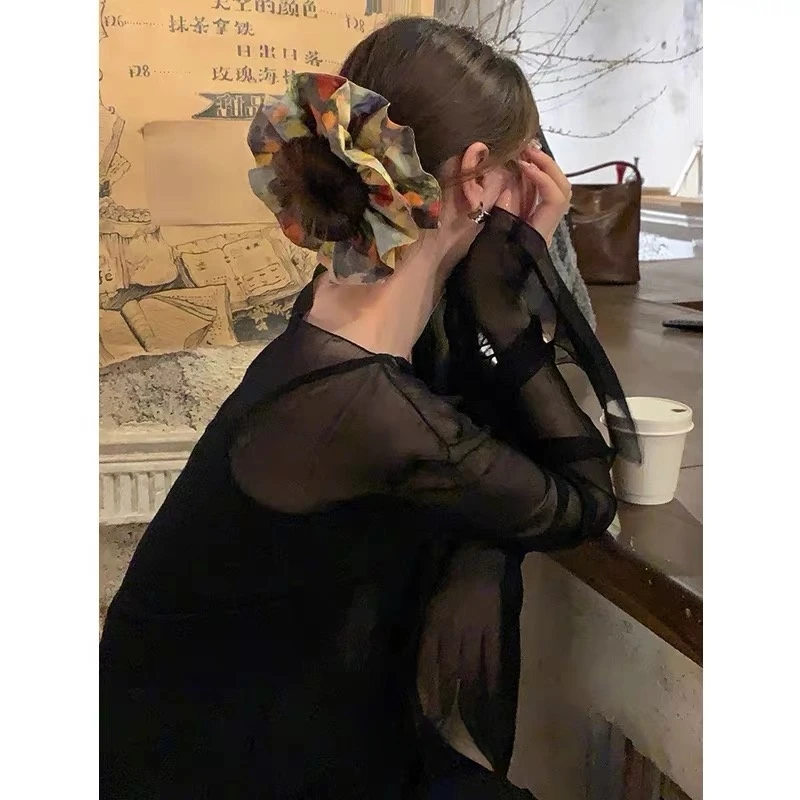 【渲染油画】中古油画朵发圈女高弹扎头发双层发饰头绳韩国肠圈头饰