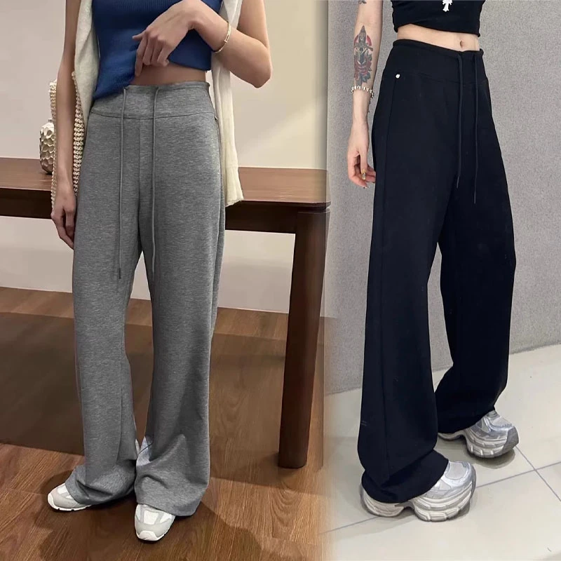 欧洲站2025秋季新款高腰抽绳微喇休闲裤女修身显瘦百搭垂感卫裤