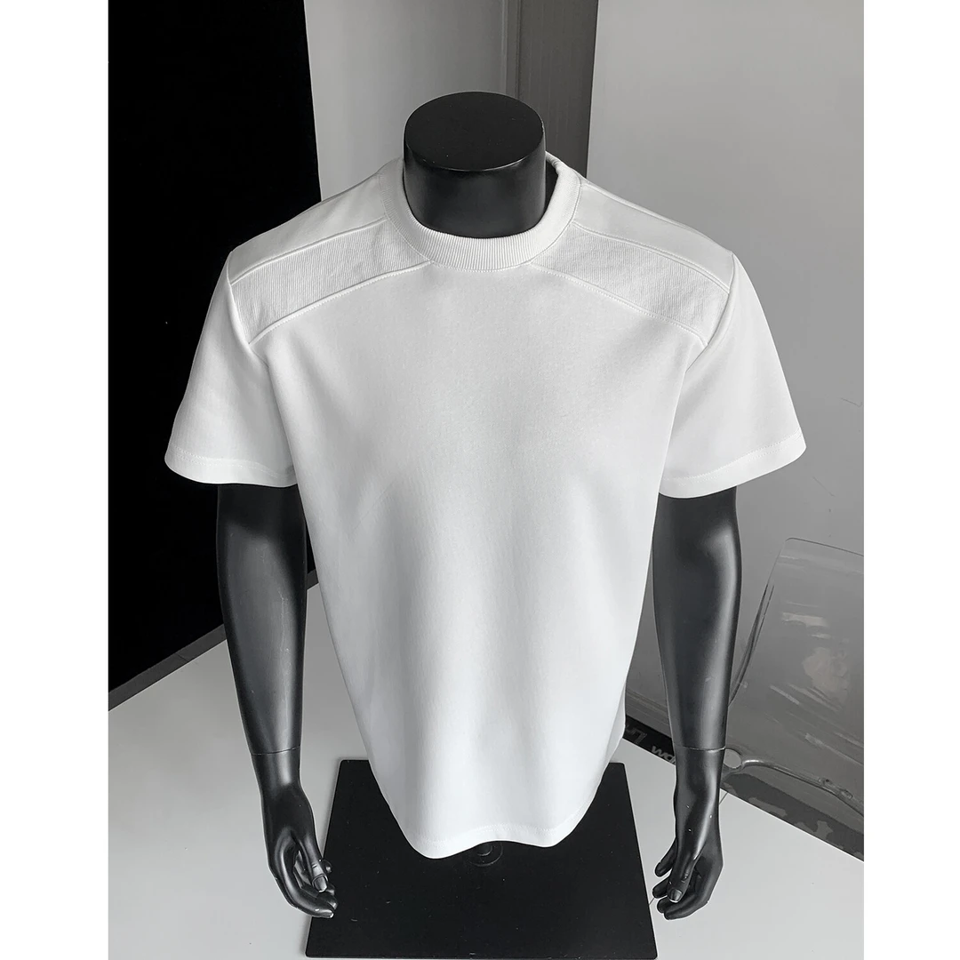 美式重磅正肩T恤设计短袖cleanfit半截袖男夏季boxy拼接短袖上衣