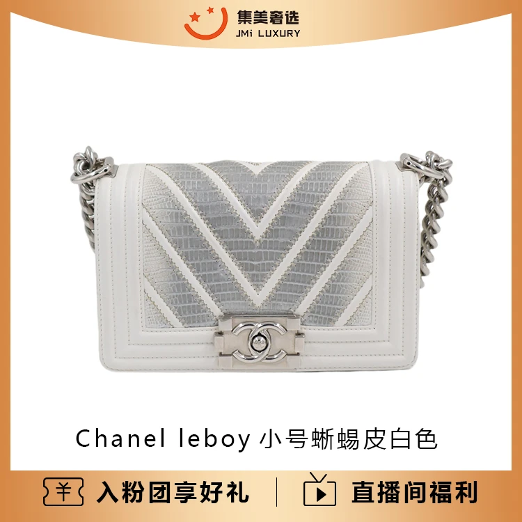 99新 Chanel/香奈儿 leboy小号蜥蜴皮渐变白银包/JM8717