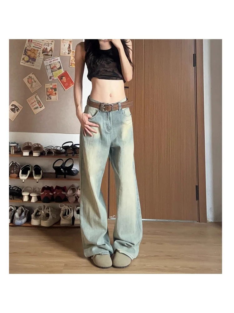 美式阔腿牛仔裤女秋冬百搭新款大码高腰宽松显瘦直筒垂感长拖地裤