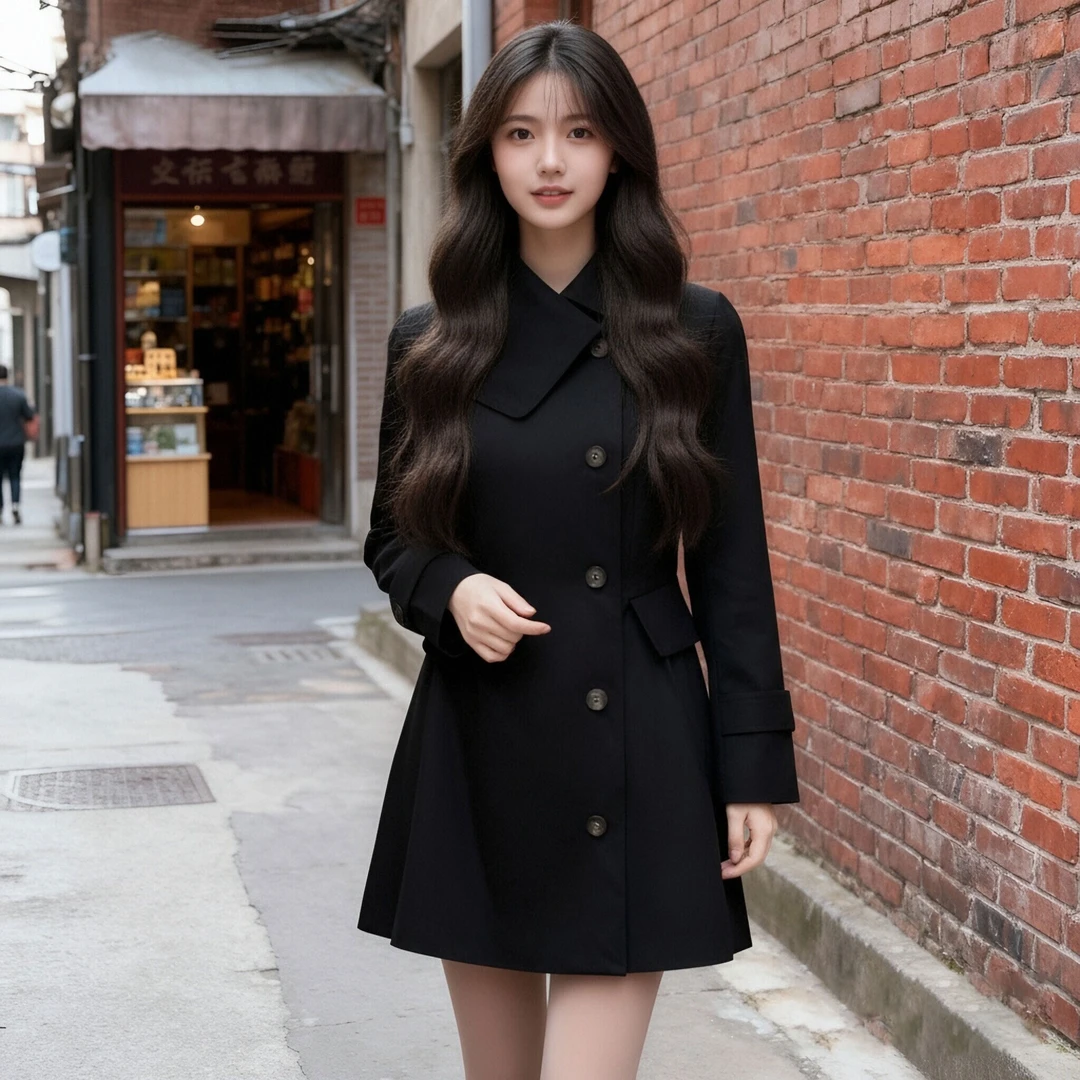 【有里布】摩登主义收腰大裙摆风短款掐腰连衣裙LJ0133