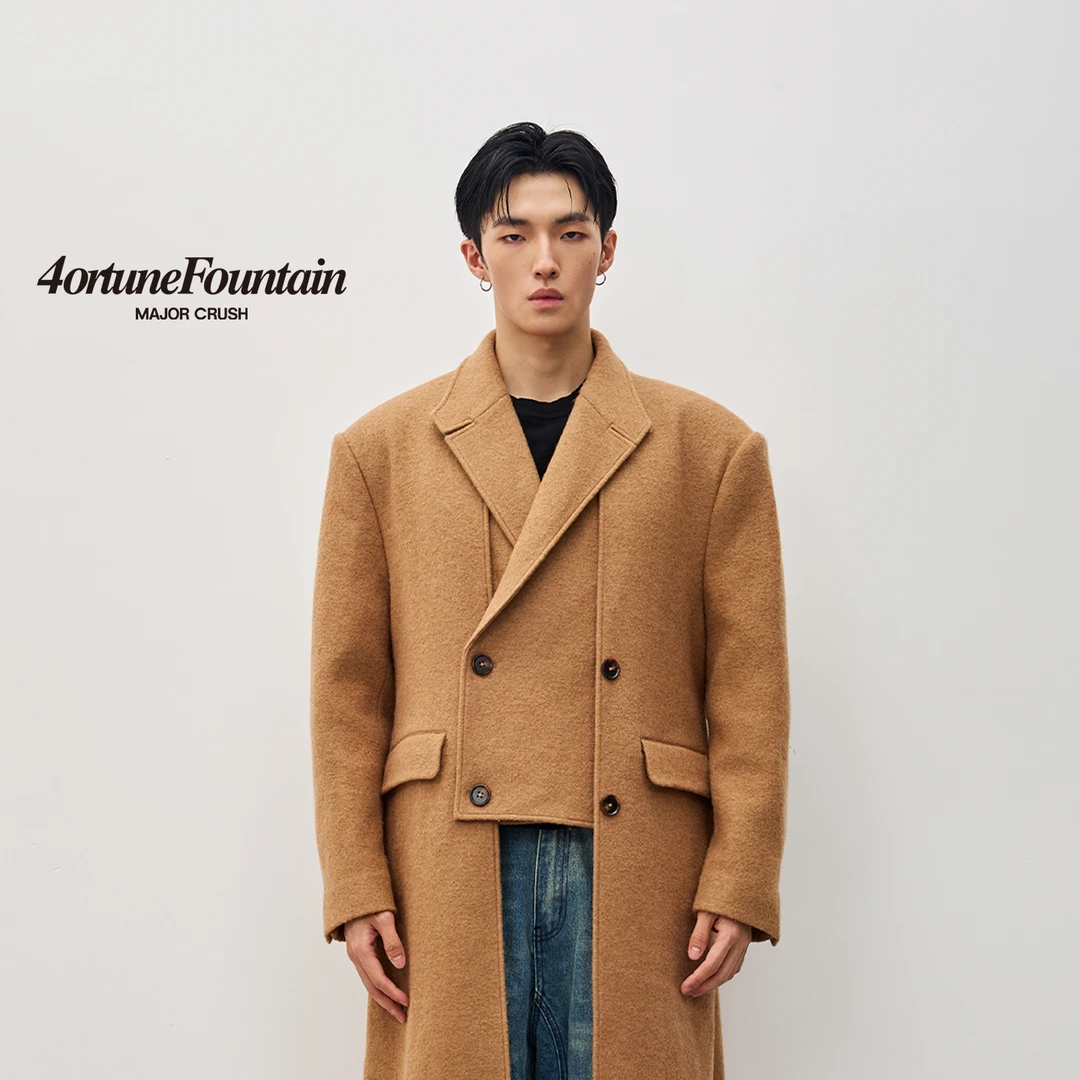 MAJOR CRUSH大翻领秋冬宽松廓形驼色双面呢男装毛呢大衣M0243