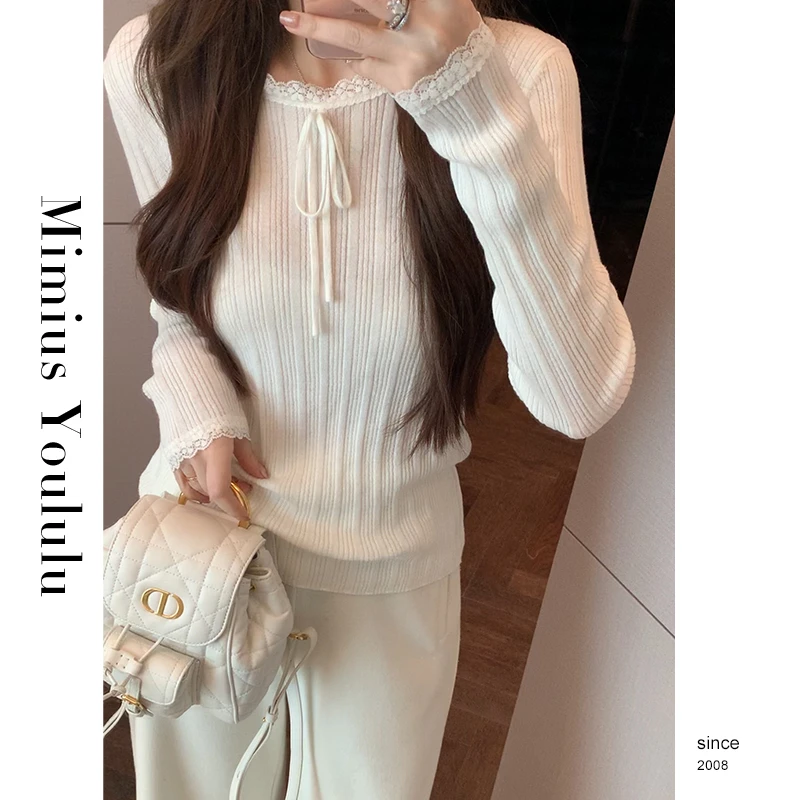 【mimius】喵喵 BM风～蝴蝶结蕾丝花针织衫 WF09099