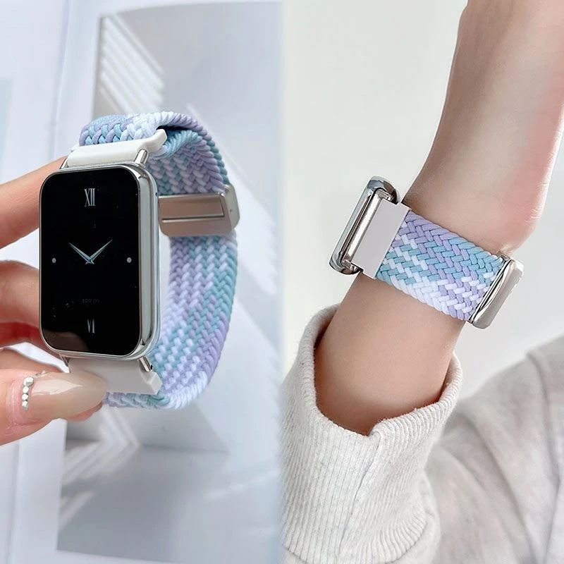 适用小米手环9pro表带吸磁扣红米6/5/4/8Pro腕带透气尼龙编织回环