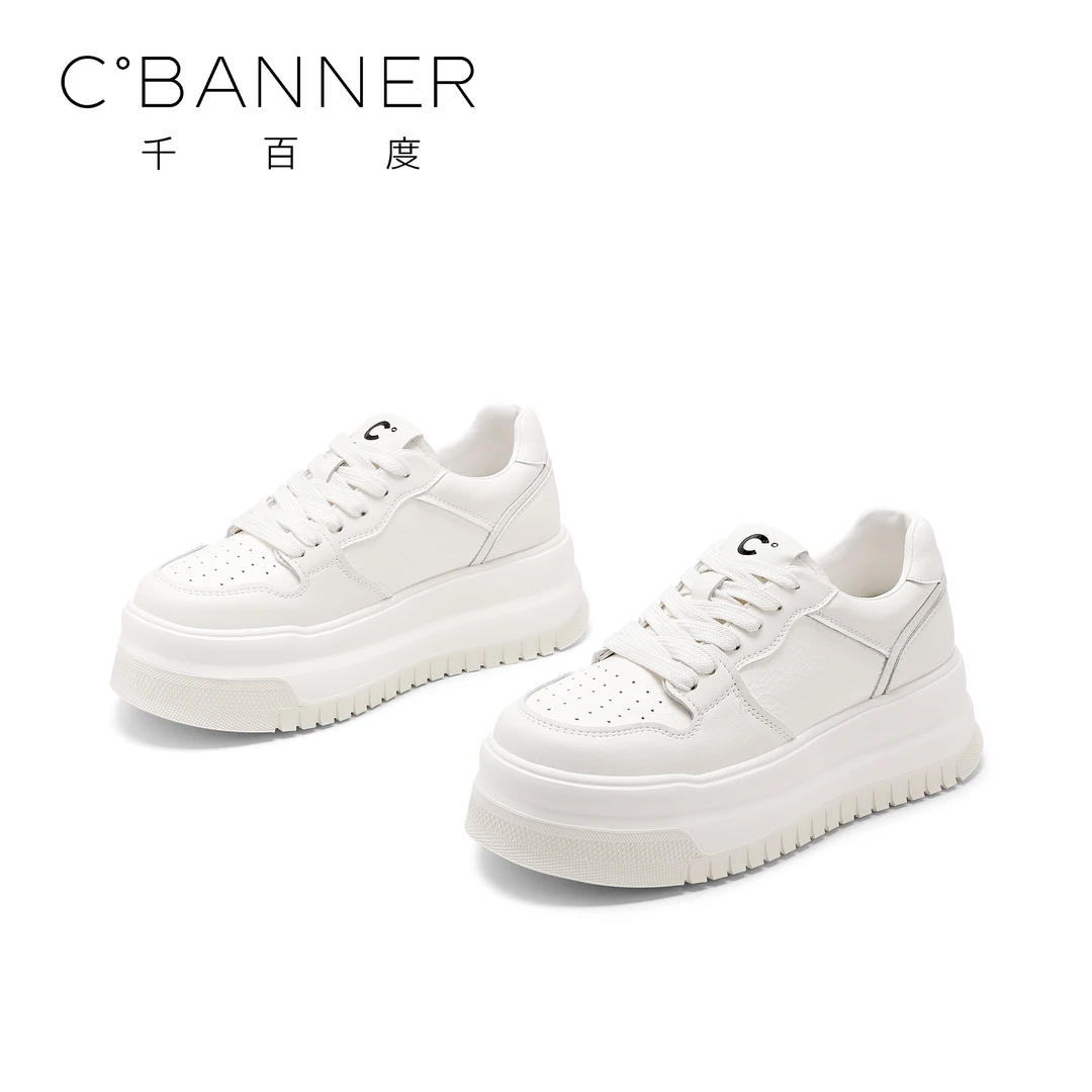 C.BANNER/千百度厚底小白鞋女2025春季新款百搭学院风圆头运动鞋