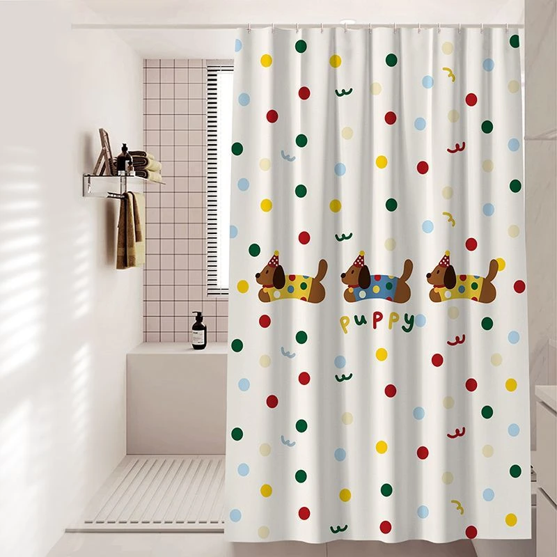 波点腊肠洗澡加厚防水防霉浴室浴帘学生宿舍隔断帘免打孔干湿分离