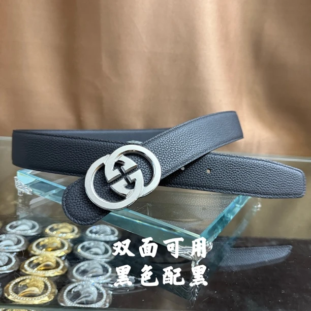 新款高档男士皮带双G字母休闲牛皮腰带青中老年时尚商务高端潮流