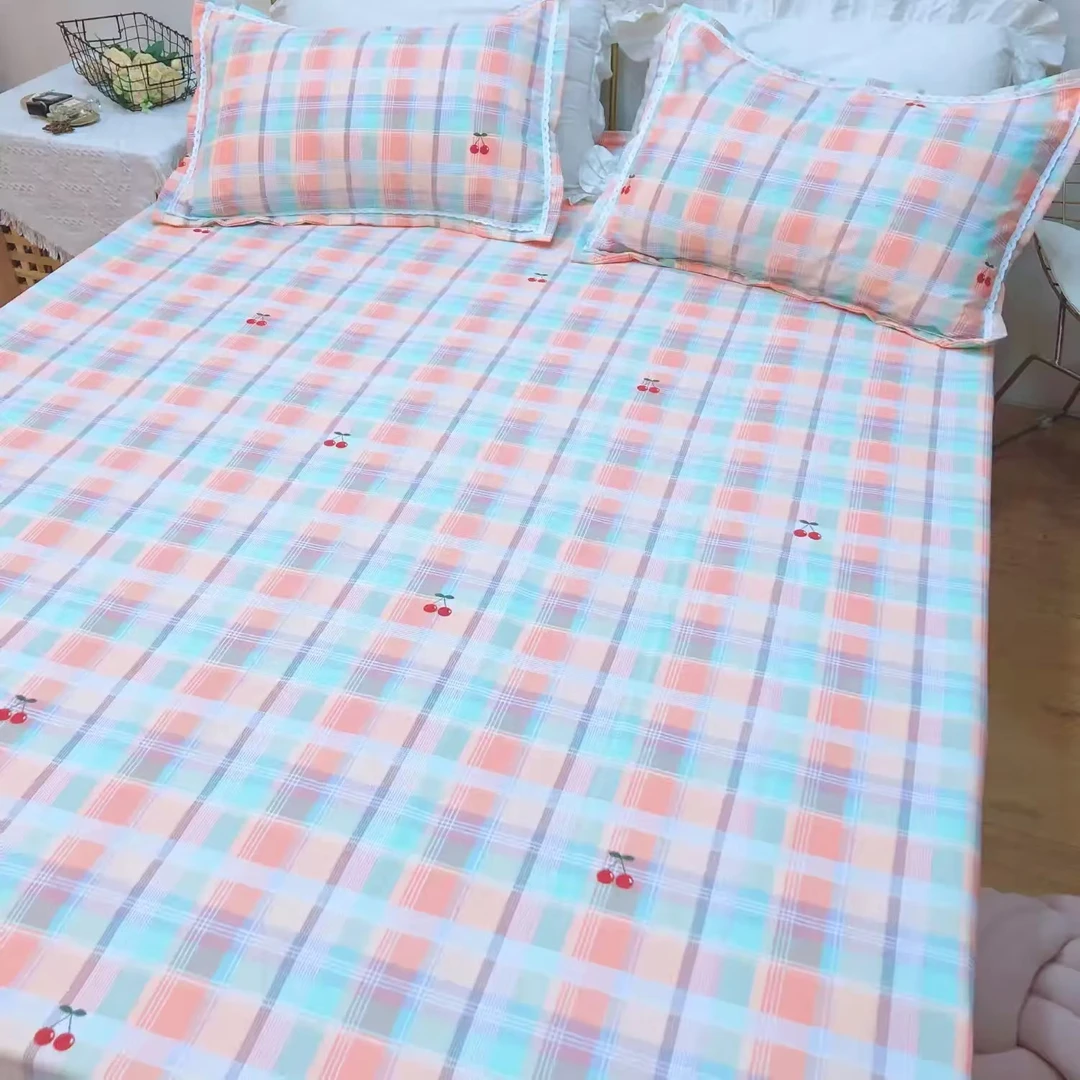 老粗布三件套花边粗布细纱碎花双人