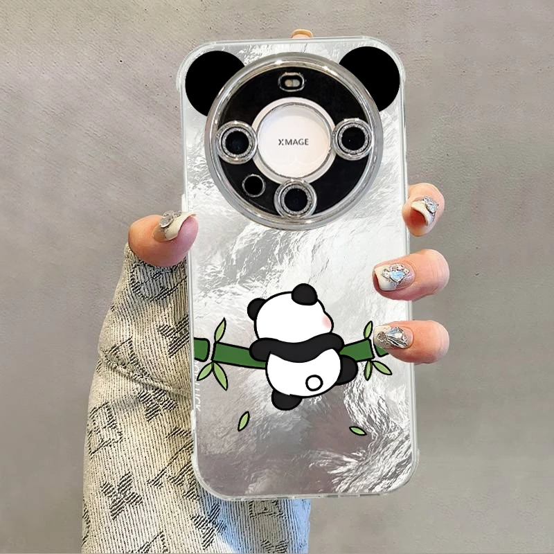 爬竹熊猫适用华为mate70Pro手机壳可爱mate60rs/50冰川纹全包防摔
