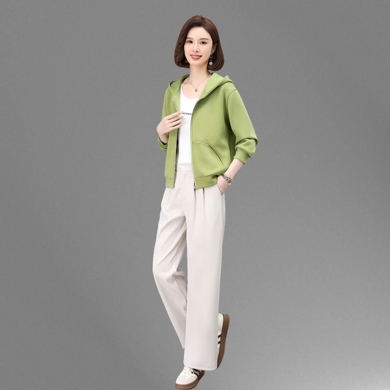 休闲运动套装女2025春秋新款宽松大码洋气减龄连帽卫衣开衫两件套