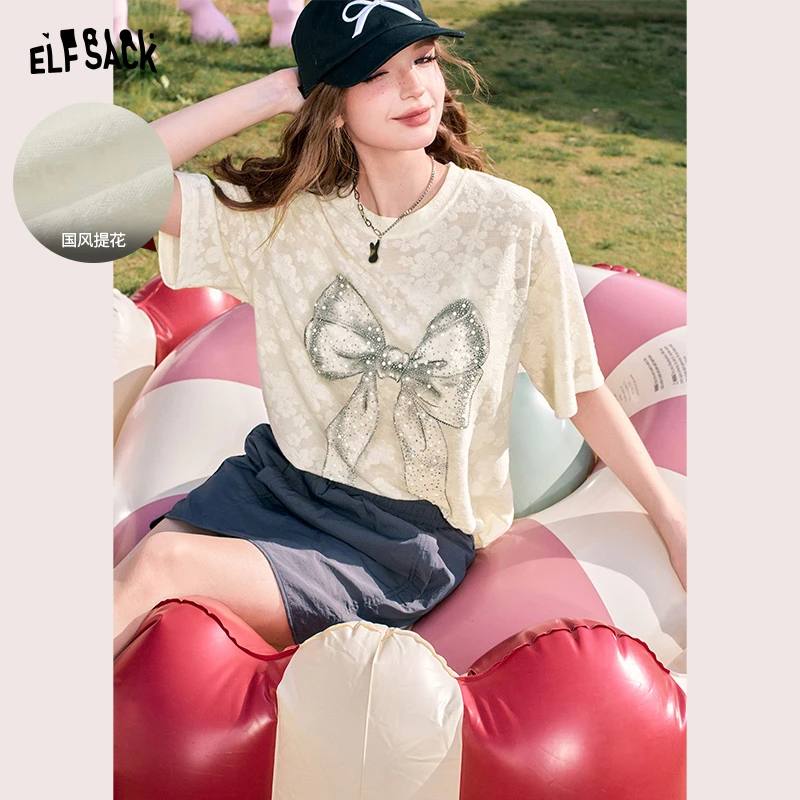 【毛毛】妖精的口袋天生浪漫蝴蝶结印花钉钻短袖t恤女夏
