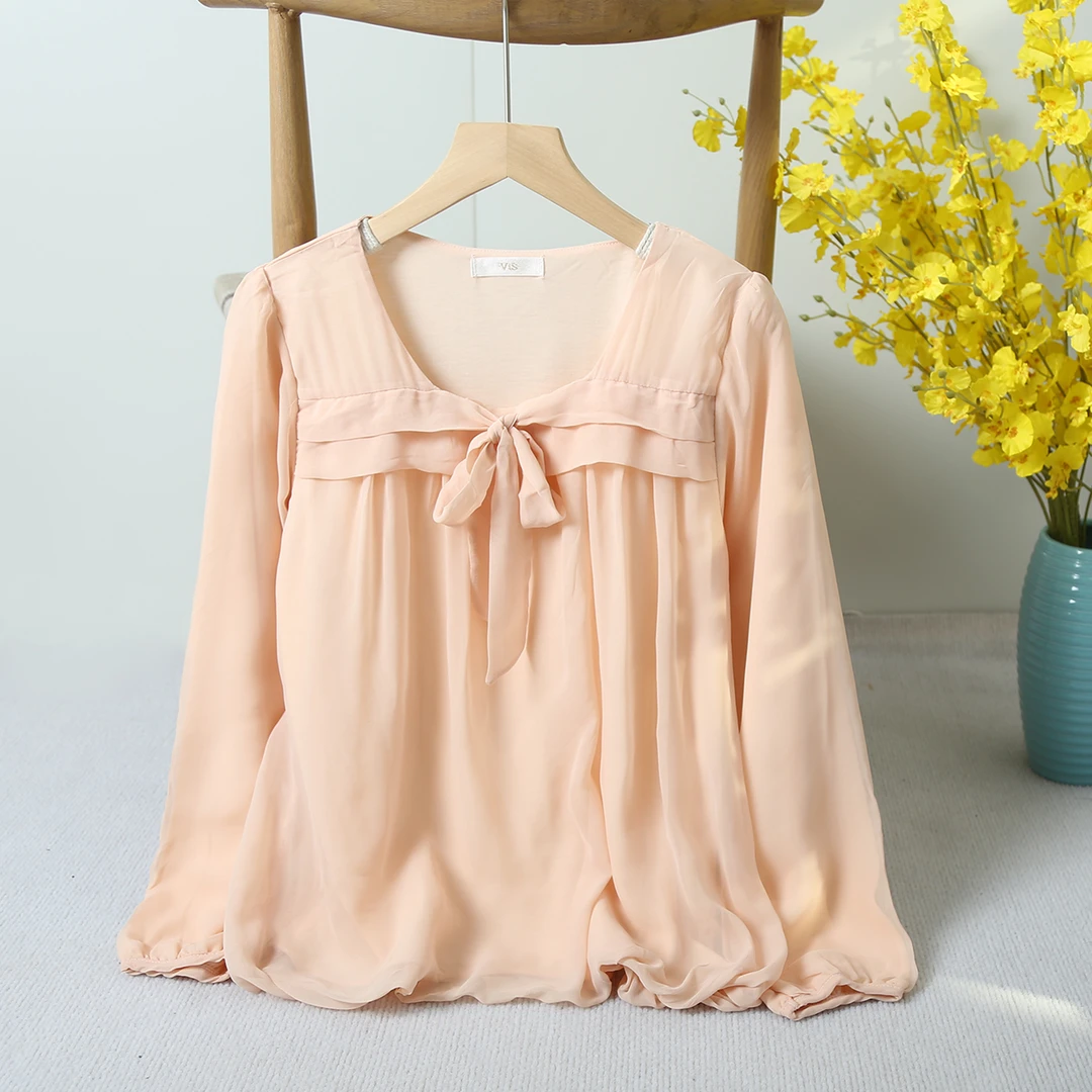 女士时尚系带小众设计感高颜值洋气百搭宽松春秋雪纺上衣H453