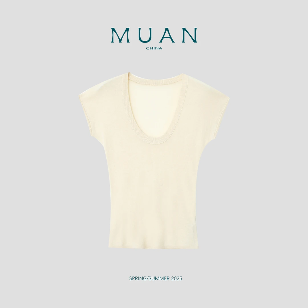 木岸MUAN：《天鹅T》“天鹅系列”定制高级U领T恤上衣短袖女DG3-105