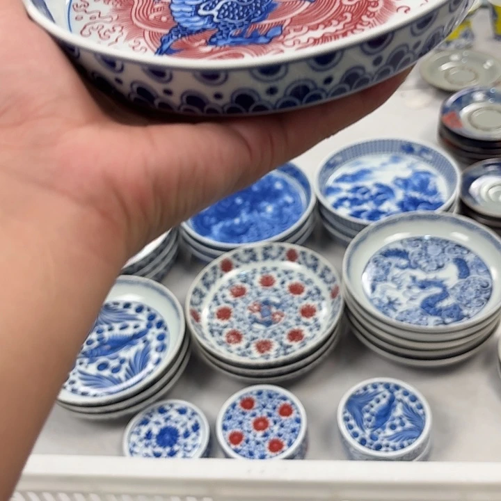 瓷片釉里红麒麟踏浪大胡乘景德镇