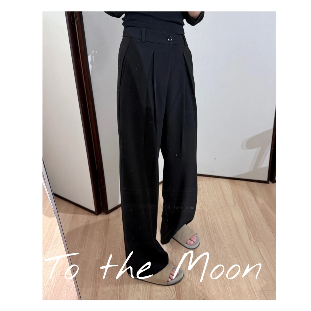 Zoe 原创【July】休闲裤西裤重压褶皱黑色秋季百搭宽松休闲裤弹力腰