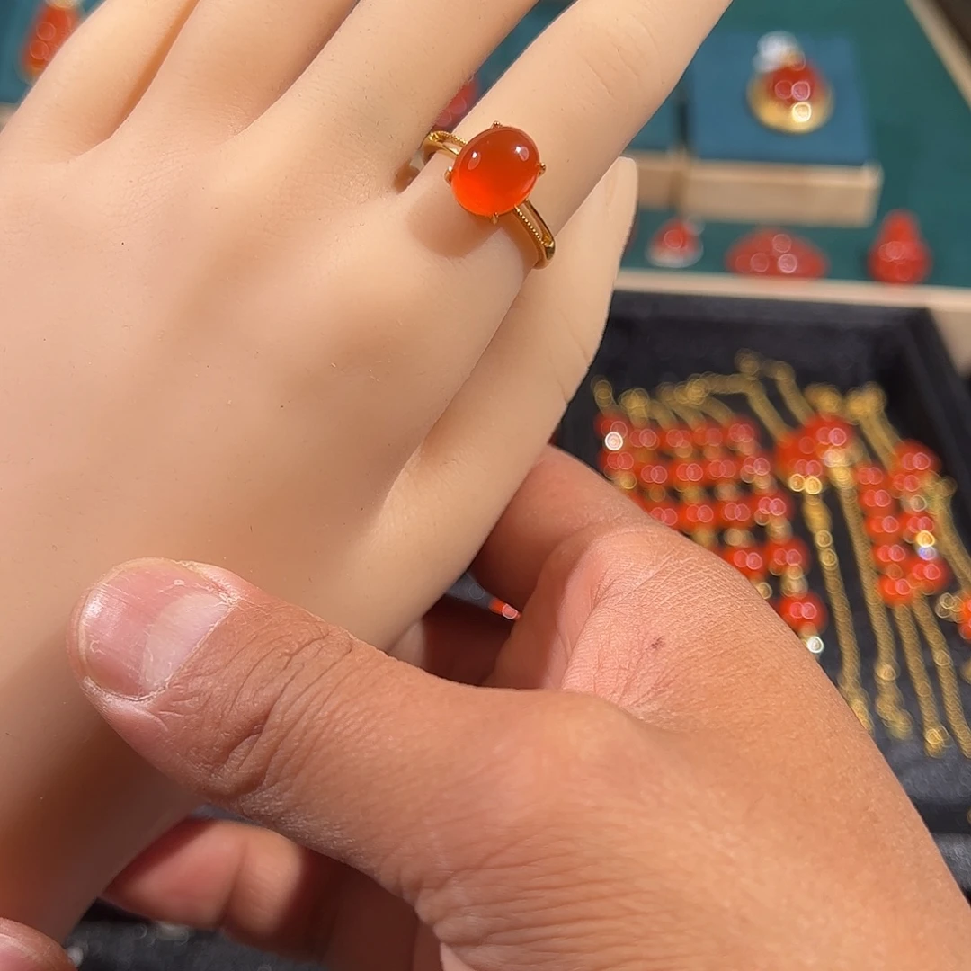 南红玛瑙银S925镶嵌戒指