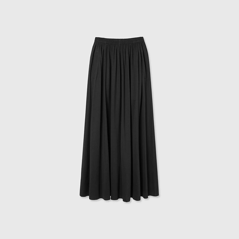 白弓*轻社交感棉混纺A字半身裙长裙子早秋新款55578