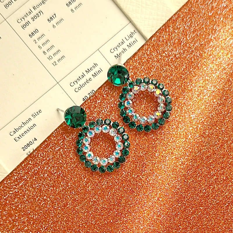 铜合金仿水晶耳饰 【兰芷幽坠】施家水晶绿色满镶银针气质耳环R1102