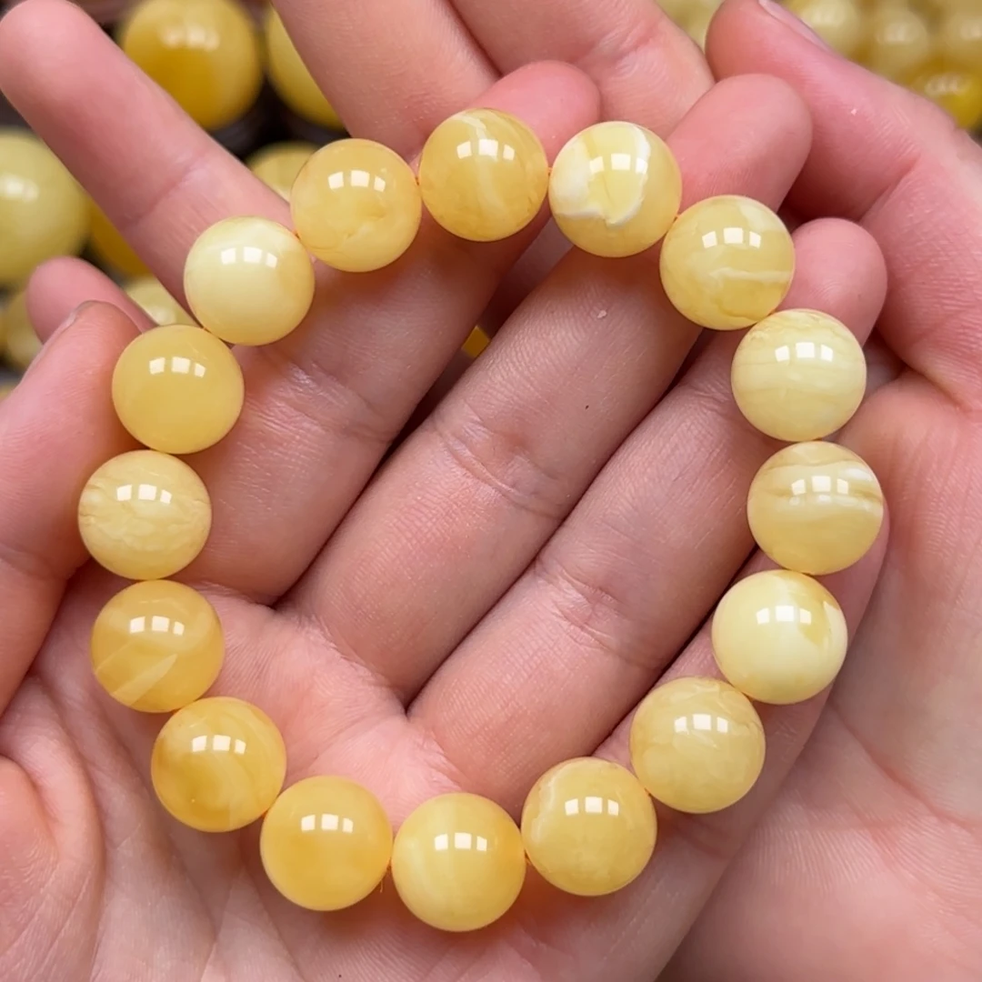 未镶嵌琥珀珠宝奇石小*马蜜蜡白花单圈手串