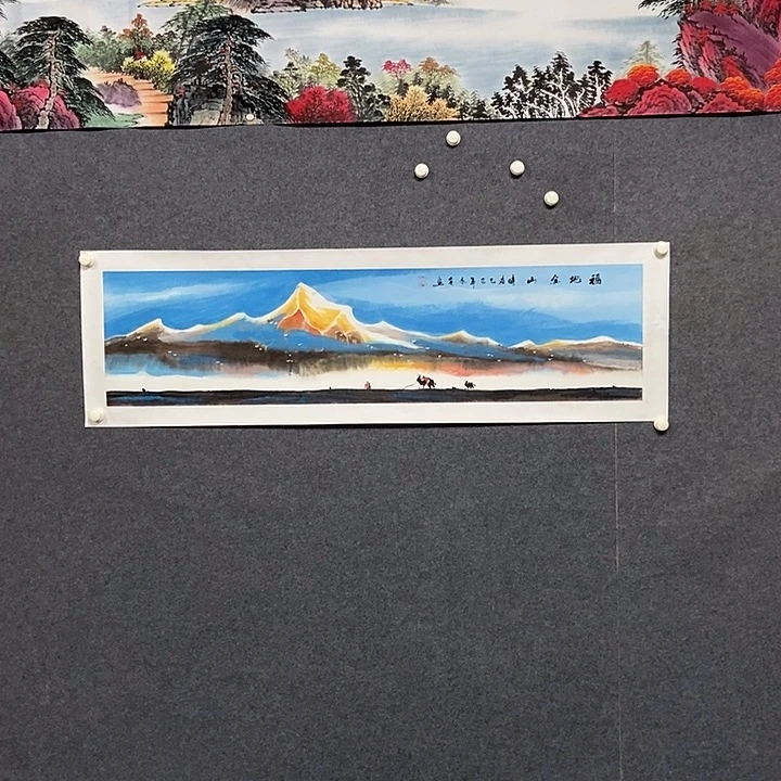 国画四尺对开金山一副