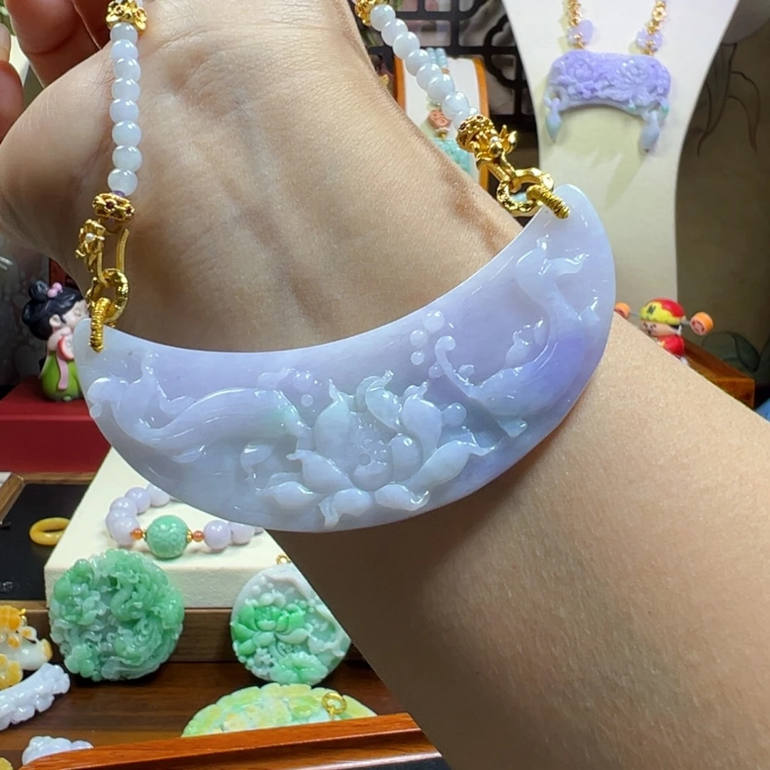 翡翠未镶嵌毛衣链紫弯弯