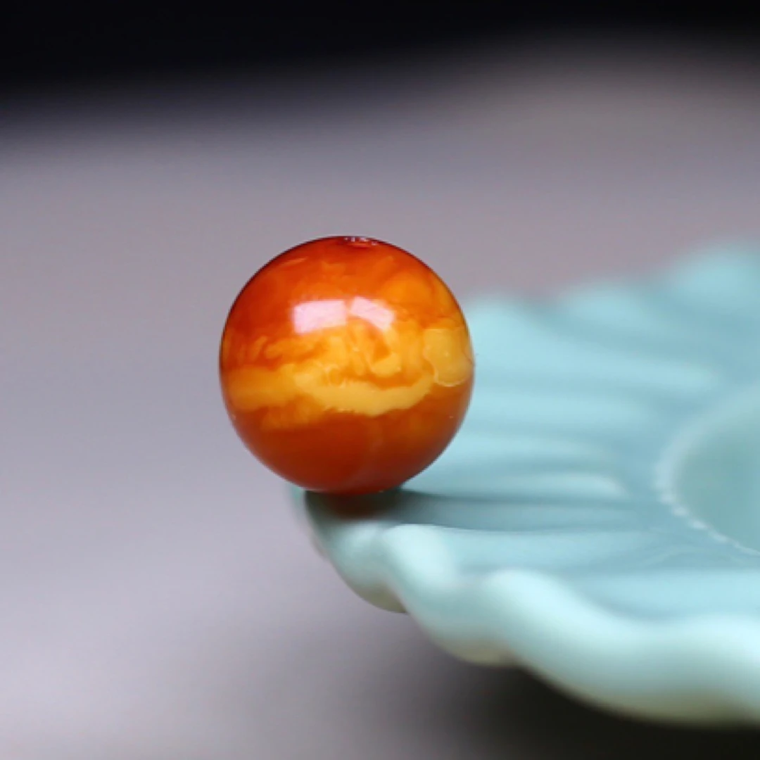 12.8mm老蜡圆珠，虎皮纹清晰明显，实物比较好看，