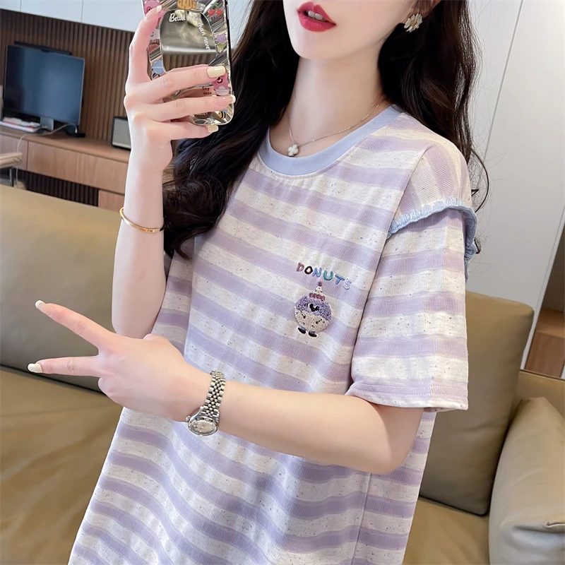 短袖哺乳上衣夏季月子纯棉宽松产后外出辣妈中长款喂奶衣服t恤女